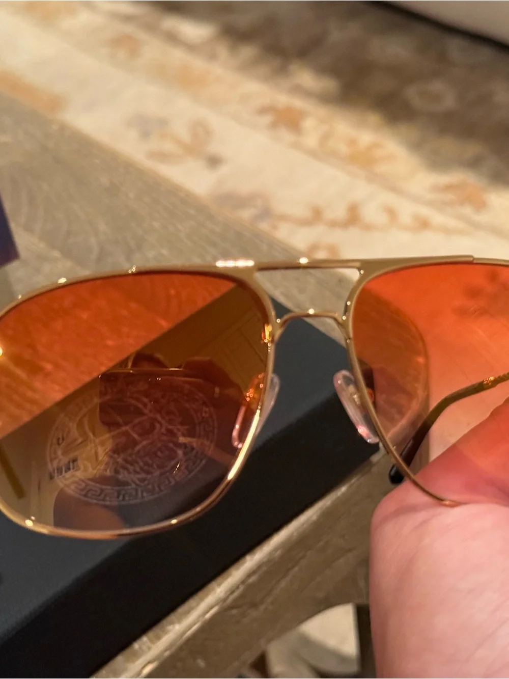 Vintage Frames Company Gold Frame Sunglasses with Red Gradient Lenses (NWOT)